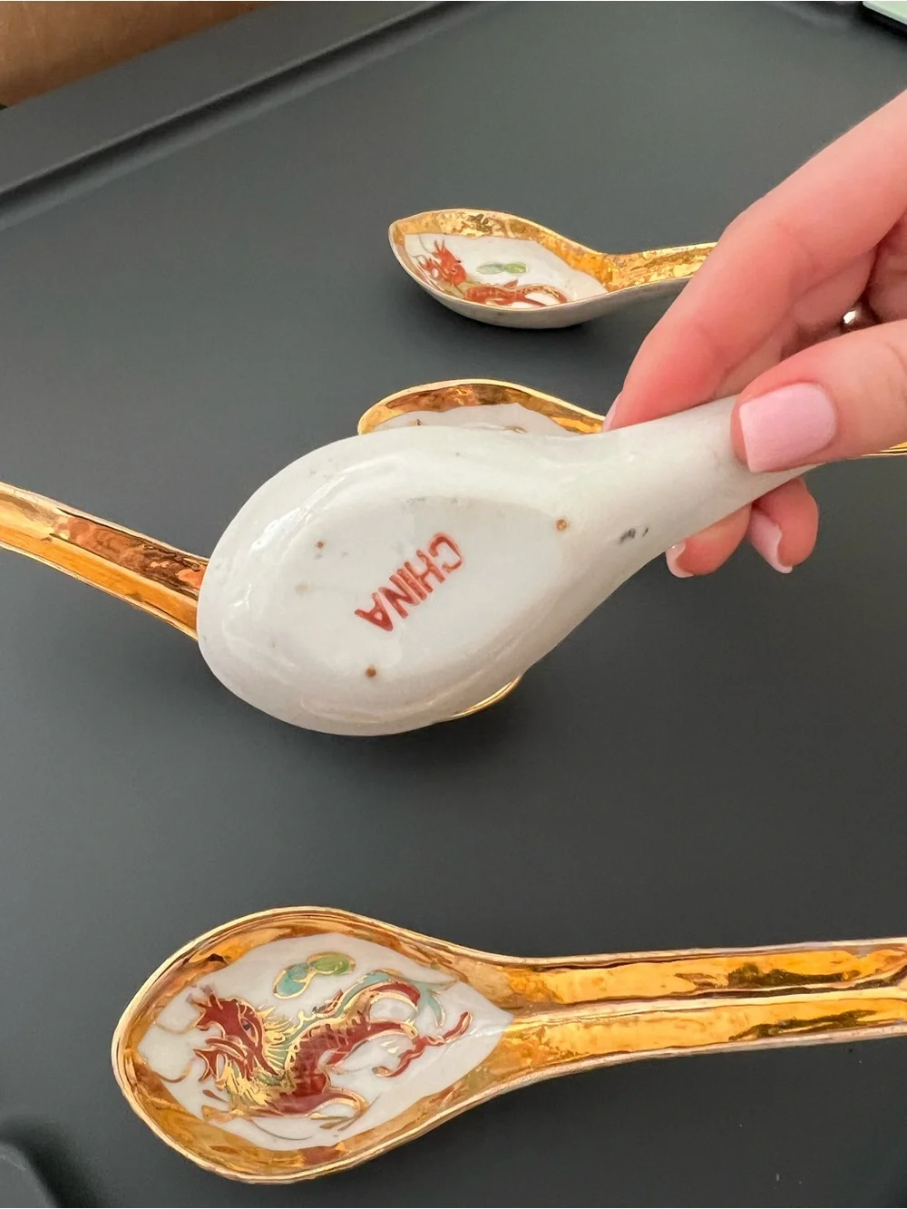 Set of 5 Chinese porcelain spoons